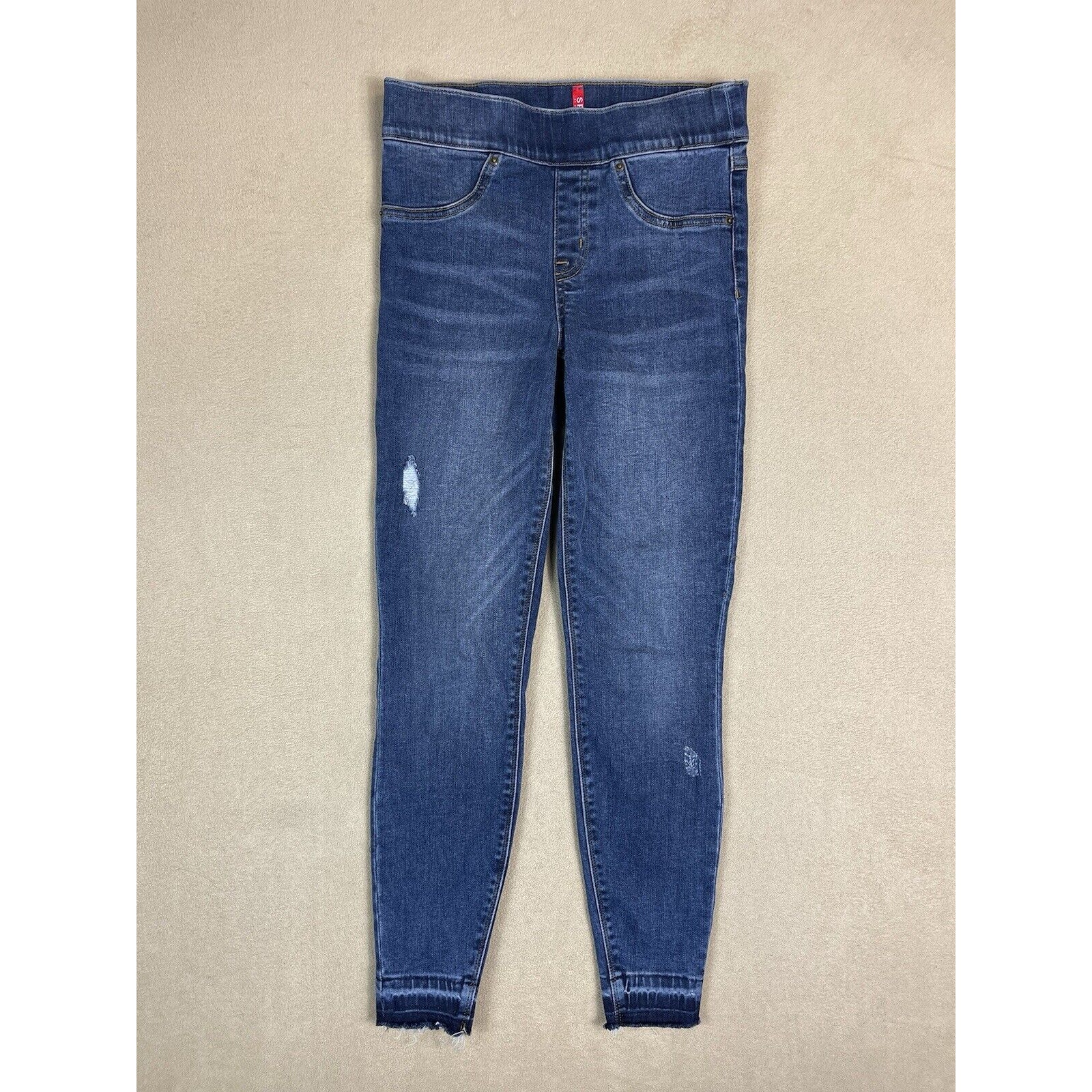 Spanx Jeans Womens Xs Petite Blue Distressed Ankle Skinny Pull On Denim Adult